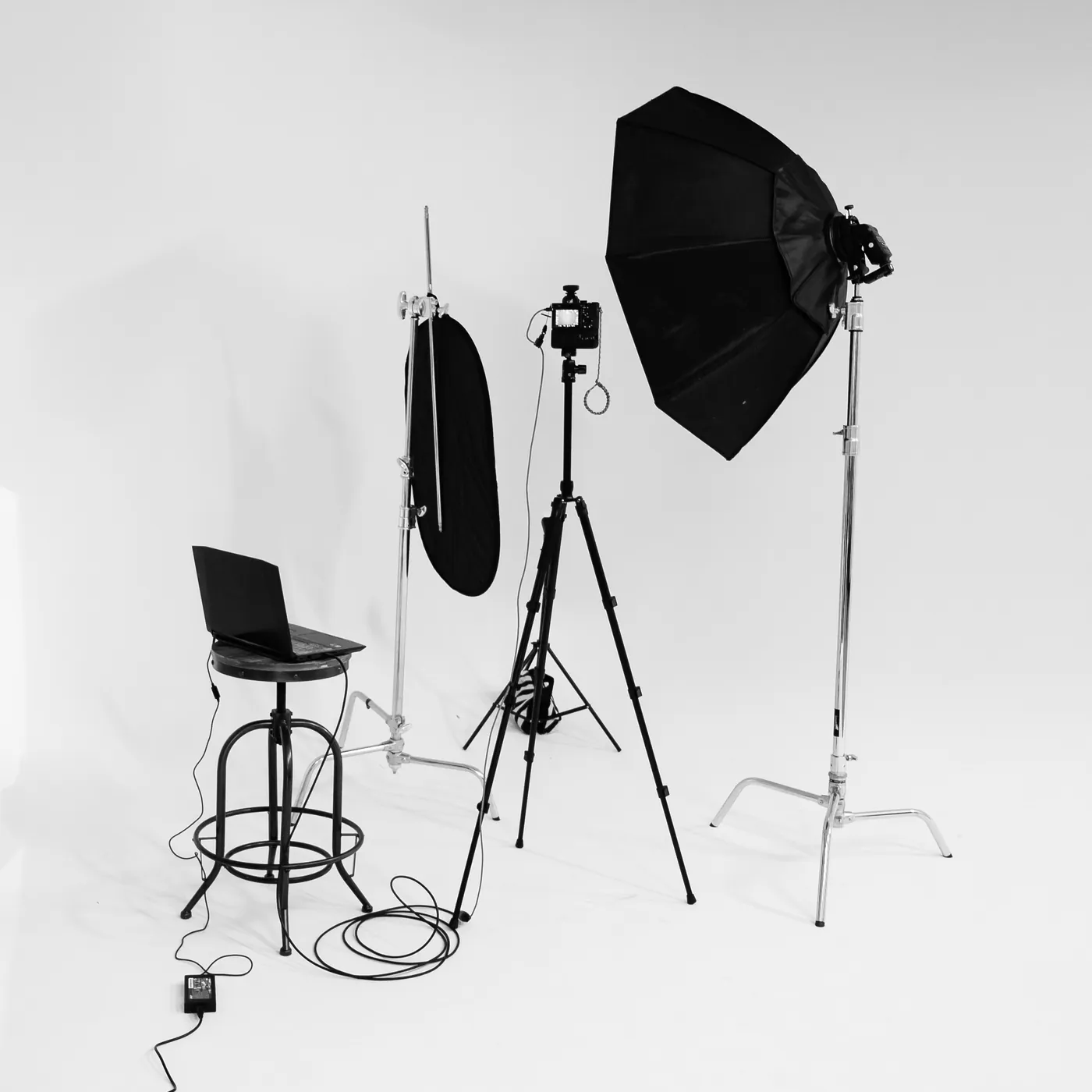 Studio lighting setup on a production day